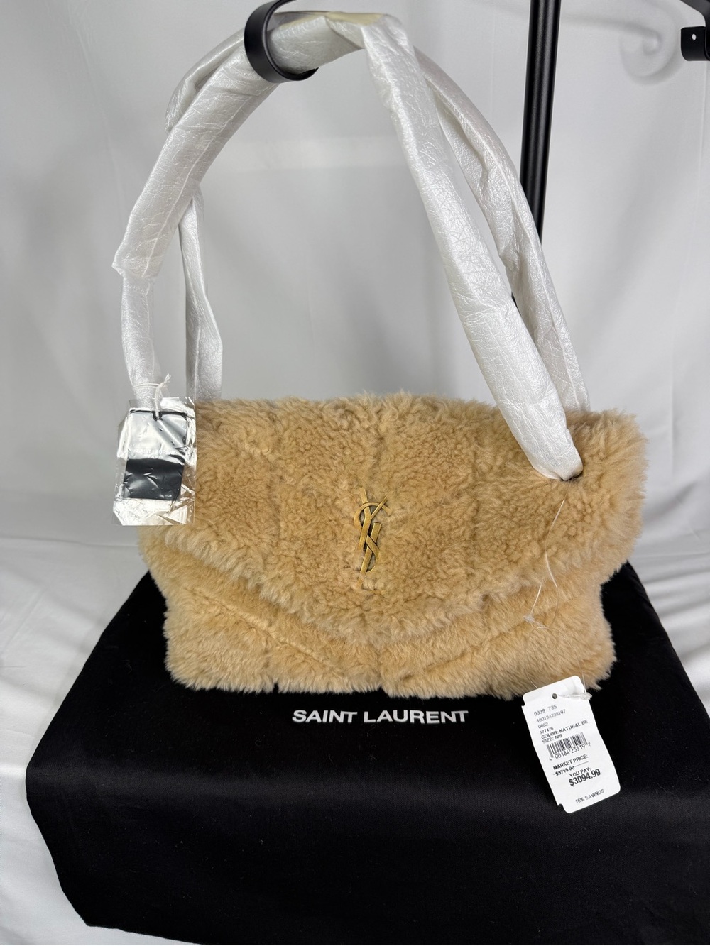 Saint Laurent Tan Shearling Envelope Shoulder Bag with Gold YSL